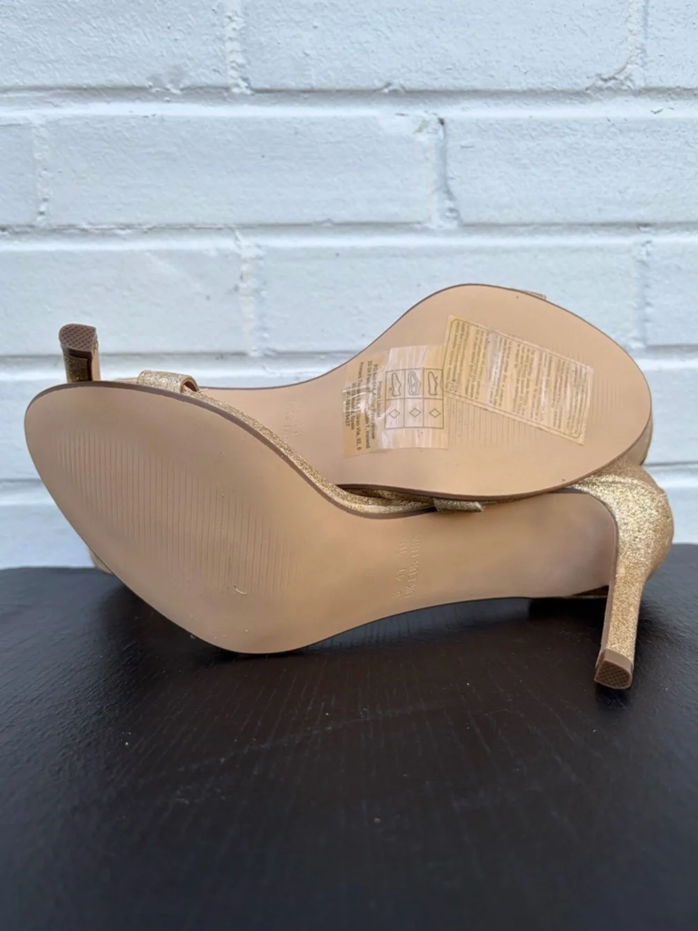 Primark x Disney Minnie Mouse Gold Glitter Bow Ankle-Strap Stiletto Heels, SZ 10
